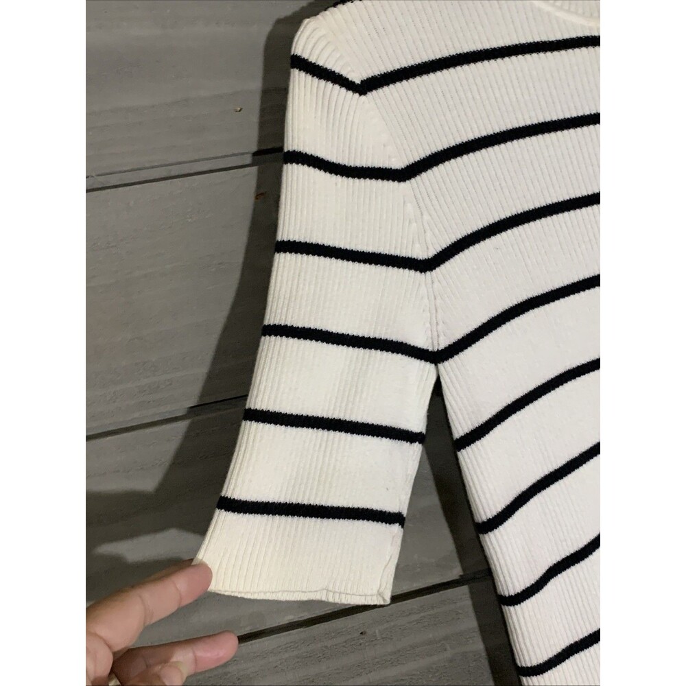 Lauren Ralph Lauren Black Ivory Stripe Short Sleeve Turtleneck Womens S Nautical - Picture 4 of 6